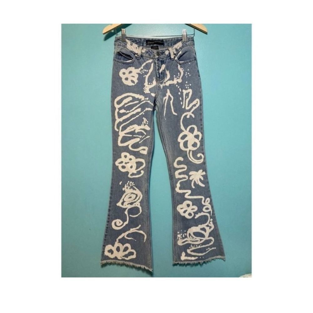 💥 SOUEEZE Womens Size 3/4 Faded Raw
Hem Boot Cut Blue Jeans Retro
80s Vintage (